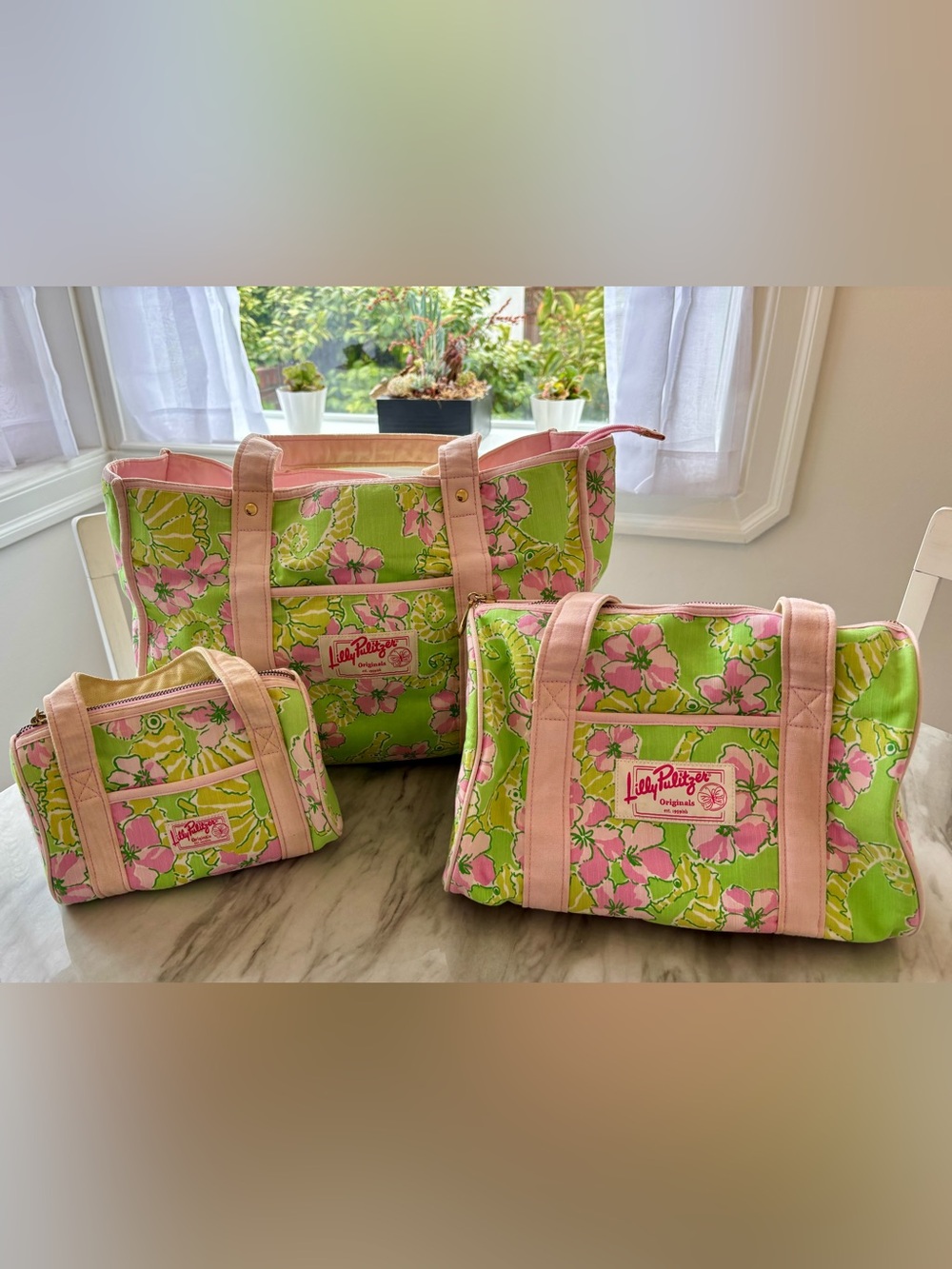 Vintage Lilly Pulitzer Rock A Hula 3-Piece Bag Set Pink Green
